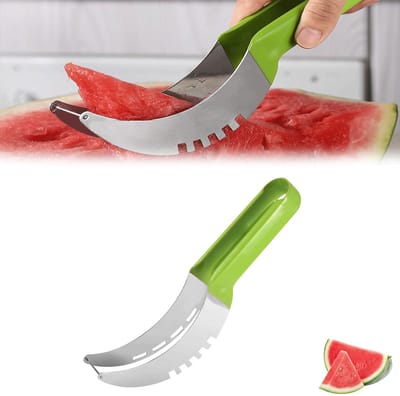 Dailygoods- Fruitsnijder multifunctioneel - Watermeloensnijder - Cantaloupesnijder - Papajasnijder - Drakenvruchtsnijder - Roestvrij staal 18,5 x 2,8 cm - Snijder