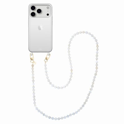 xoxo Wildhearts siliconen hoesje - Geschikt voor iPhone 17 Pro Max hoesje - Shell Hearts (long) - Telefoonhoesje - Hoesje met koord - gekleurde hartjes - Lang koord - Transparant hoesje met telefoonkoord - Beige / Crème