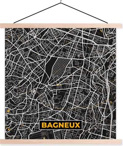 Posterhanger incl. Poster 40x40 cm - Schoolplaat - Frankrijk - Stadskaart - Bagneux - Plattegrond - Kaart - Textielposter - Blanke latten - Stadskaart