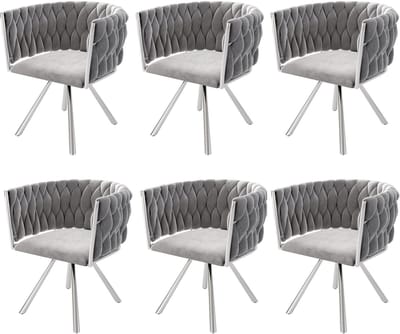 Fluwelen eetkamerstoel - set van 6 - eenpersoons luxe woonkamer slaapkamer draaistoel - lounge draaistoel - grijs zilver