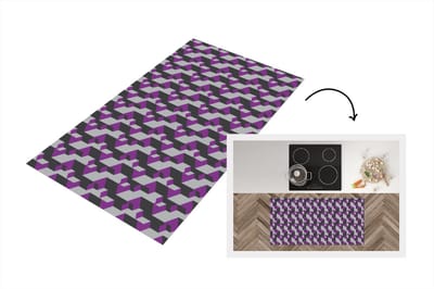 Keukenloper - Loper keuken - Blokken - Patronen - 3D - Paars - 120x60 cm - Keukenloper vinyl