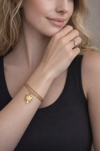 Albanese Adelaar armband met Hanger - Stainless Steel Gold Plated| goud | ketting Albanië | Balkan | Joegoslavie | Albania | Shqipëri |
