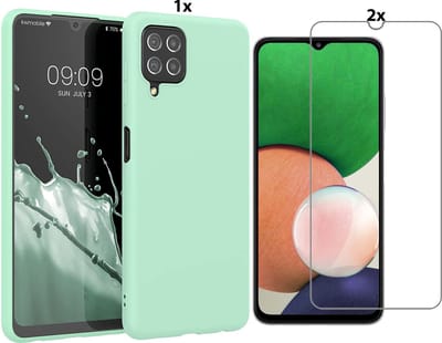 Hoesje Geschikt Voor Samsung Galaxy A22 4G Hoesje Soft Nano Silicone Backcover Gel Turqoise Met 2x Glazen Screenprotector