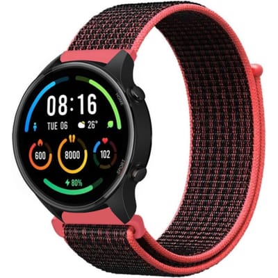Strap-it Smartwatch bandje nylon - geschikt voor Xiaomi Watch S1 (Active/Pro) / Watch 2 Pro / Watch S3 / Mi Watch / Amazfit Balance / Bip 5 - zwart/rood