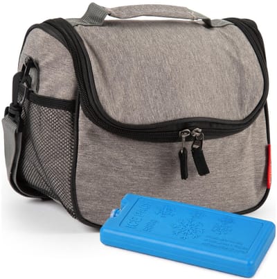 Plasticforte Lunchtas / koeltas - incl koelelement - taupe/zwart - 26 x 20 cm - voor onderweg