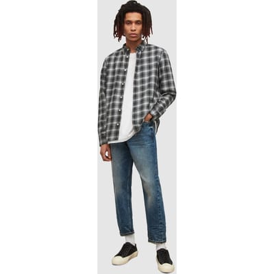 AllSaints Aino Ls Shirt Jet Blk/off White Maat: XL | Casual Overhemden Outlet | Heren | Zwart
