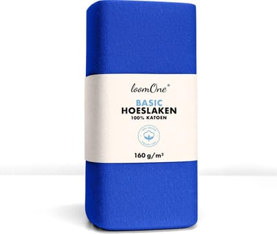 Loom One Hoeslaken – 100% Jersey Katoen – 90x200 cm – tot 25cm matrasdikte– 160 g/m² – Koningsblauw