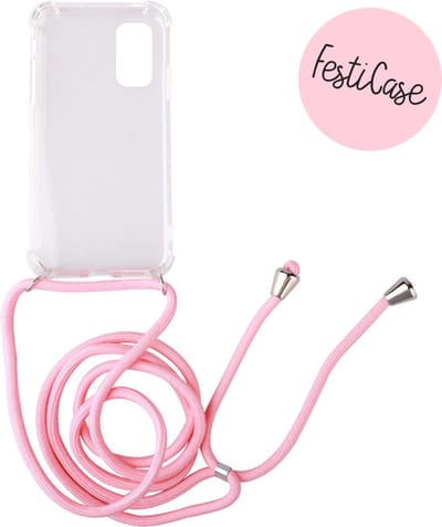 FESTICASE Hoesje Geschikt voor Samsung Galaxy S20 Telefoonhoesje met koord (Roze) TPU - Soft Case Hoesje - Transparant