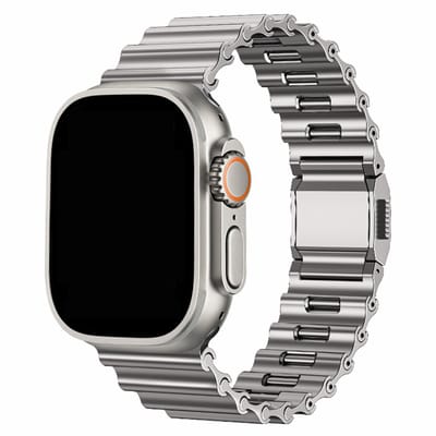 Stravo Metal Ocean Metalen Horlogeband met Magnetische Sluiting – voor Apple Watch 46mm (Series 10/11) / 45mm (Series 7/8/9) / 44mm (Series 4/5/6/SE) / 49mm (Ultra 1/2/3) – Luxe bandje, verstelbaar zonder gereedschap - Titanium