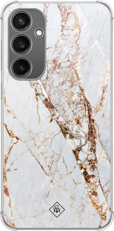Casimoda® hoesje - Geschikt voor Samsung Galaxy S23 FE - Marmer Goud - Shockproof case - Extra sterk - TPU/polycarbonaat - Goudkleurig, Transparant