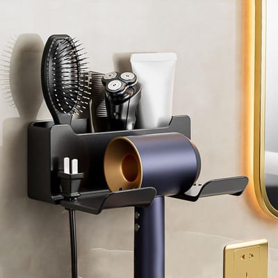 Praktische Haardrogerhouder met Kabelhouder voor Wandmontage, Ideaal voor Badkamer, Slaapkamer en Kapperszaak, Geen Boren Nodig, Ruimtebesparend en Organiserend