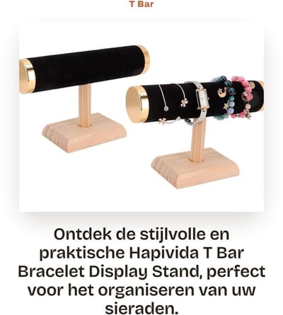 Dailygoods- Sieradenhouder T-Bar - Armband Houder - Sieradenstandaard - Sieradenrek - 23 cm - Compressed Hout/ Kunstleer - Sieradenstand