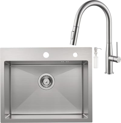 CECIPA max Spoelbak voor keuken 55x45CM - Spoelbak Keuken Met Keukenkraan Met Uittrekbare Uitloop - Spoelbak Met Kraangat - Enkele spoelbakken RVS– Spoelbakken met Afvoer