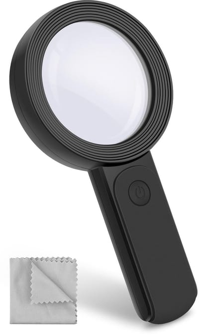 Dailygoods - BROTOU Vergrootglas met licht, 30-voudige magische glazen leesloep, 18 leds, 3 modi, handloep met helderheid, dubbele glazen lens, voor senioren, kinderen, munten, postzegels, juweliers, inspectie