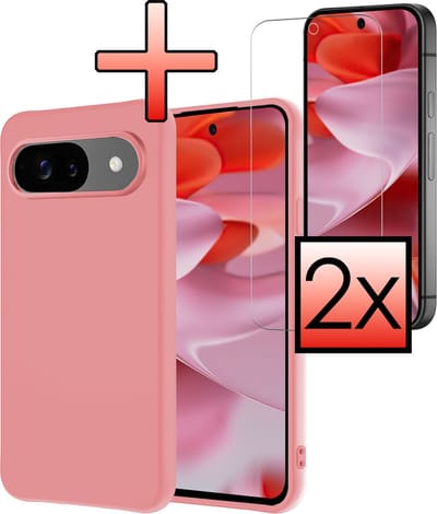 Hoesje - Met 2x Screenprotector - Geschikt voor Google Pixel 9 - Sterk & Shockproof - Back Cover - Siliconen Case - Telefoon Hoes - Lichtroze