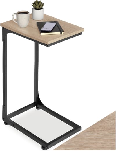 tectake® C-vormige bijzettafel in industrieel design, 30 x 40 x 63 cm, salontafel voor koffie, laptop, bank, bed, woonkamer, slaapkamer, zwart metalen frame (industrieel donkerbruin)