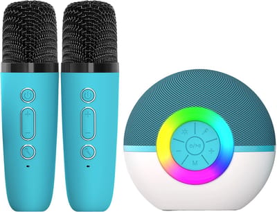 Peysaitr - Mini Karaoke Machine - Bluetooth Speaker met LED Licht & 2 Draadloze Microfoons - Voor Kinderen & Volwassenen - Feest, Verjaardag, Geschenk - Groen - 1 Set