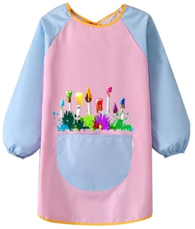 Dailygoods- Schilderjas Waterdicht - Kinderschort met Mouwen - Tweekleurige Naden - Voorvak voor Accessoires - Geschikt voor Kinderen van 6-12 Jaar - Lengte 73 cm