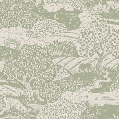Boråstapeter Vliesbehang 5830 - Nordic Folks - Toile de Jouy Groen - 53cm x 10.05m