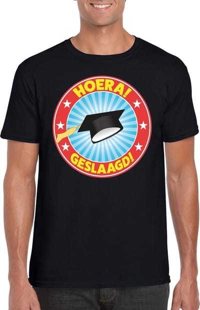 Geslaagd t-shirt zwart met afstudeerhoedje heren S