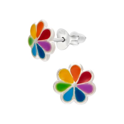 WeLoveSilver - zilveren oorstekers meisje - regenboog bloem - 6.5 mm