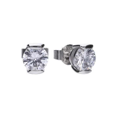 Diamonfire oorknoppen - zilver gerodineerd - rond - zirkonia - spanzetting - 6 x 7.2 mm