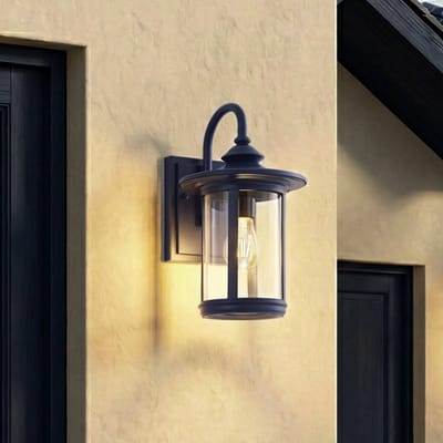 Lindby - Wandlamp buiten - 1licht - Aluminium, glas - H: 33.4 cm - E27 - blauw, transparant