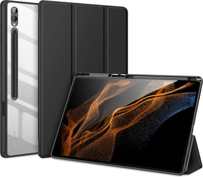 Dux Ducis - Tablet hoes geschikt voor Samsung Galaxy Tab S9 Ultra (2023) - Toby Series - Auto Sleep/Wake functie - Tri-Fold Book Case - Zwart