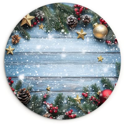 WallCircle® Wandcirkel 120x120 cm - Muurcirkel Kerstomlijsting - Sneeuw - Meerkleurig - Muurdecoratie woonkamer - Wanddecoratie slaapkamer - Kamer decoratie accessoires - Ronde schilderijen XXL