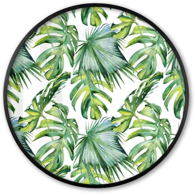 Poster in lijst Rond - Fotolijst 60x60 cm - Posters - Bladeren - Monstera - Tropical - Jungle - Ronde posterlijst zwart - Decoratie - Wanddecoratie woonkamer - Muurdecoratie slaapkamer