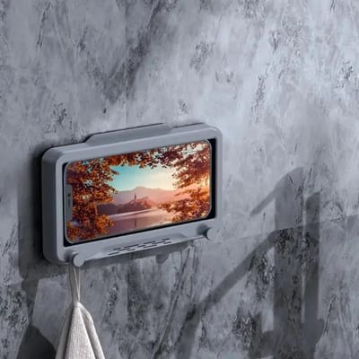 Cuisine Toilettes Support de Téléphone Portable Étagères de Rangement Boîtier Étanche Tactile Mural Bain Salle de Bain Racks de Téléphone Boîte de Rangement 1pc gray