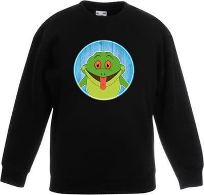 Kinder sweater zwart met vrolijke kikker print - kikkers trui - kinderkleding / kleding 98/104