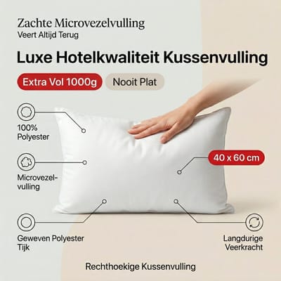 BINNENKUSSEN | Kussenvulling 40x60 cm | 1000 gram | 100% Polyester - Vulling | Microvezel
