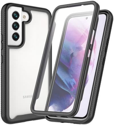 Hoesje Geschikt voor Samsung Galaxy S22 Plus | Met ingebouwde screenprotector | Full Protect valbescherming | Doorzichtig / Zwart