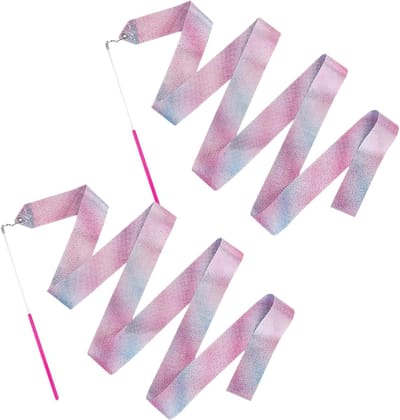 Danslinten - 2 stuks - 2 meter lang lint - 30 cm lange stok - Ritmische gymnastieklinten - Glanzende danslinten - Accessoires voor artistieke dans - Gymnastieklinten - Linten - Sportartikelen - Performancelinten - Fitnessgymnastieklinten - Linten
