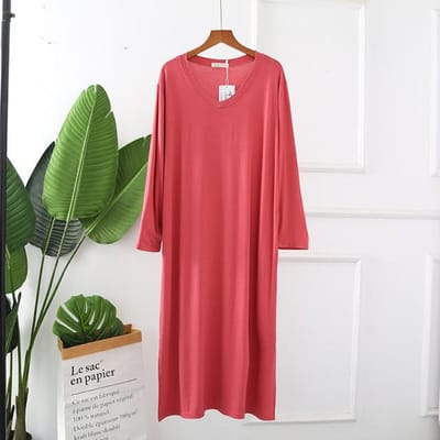 Herfst Nachtjurk Vrouwen Losse grote Nachtjapon Effen Kleur Sleepshirts Nachtjapon met lange mouwen Nachthemd Modale nachtkleding XL koraalrode kleur