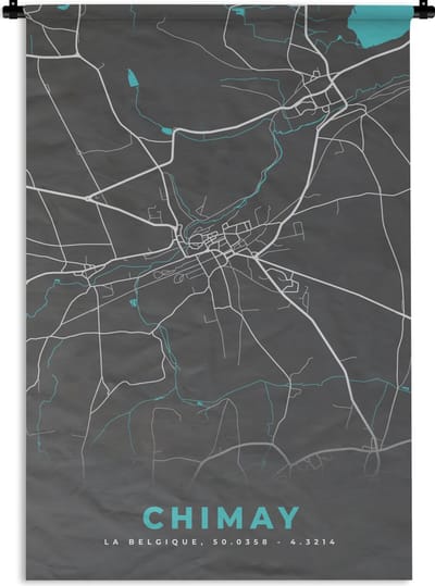 Wandkleed - Wanddoek - Kaart – Plattegrond – Stadskaart – Chimay – België - Grijs - 120x180 cm - Wandtapijt