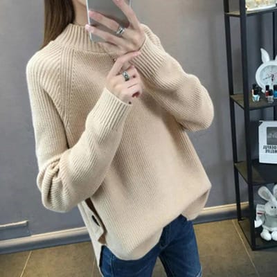 Halfhoge col trui dames korte gebreide kleding herfst winter lange losse basis shirts XXL