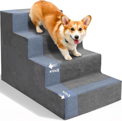 Hondentrap, huisdiertrap voor bed, bank en stoel, kattenhelling met wasbare overtrek en antislip onderkant 4 stappen