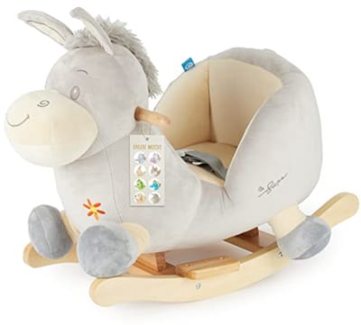 Pluche schommeldier ezel 60 cm | kinderschommelstoel met veiligheidsgordel | babyschommel voor peuters