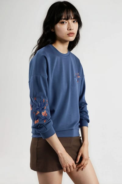 Modal Touch Ronde Hals Geborduurde Sweatshirt