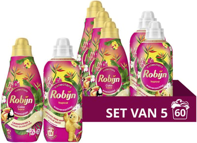 Robijn - Wasmiddel en Wasverzachter Pakket - Tropical - houdt kleuren langer als nieuw - 5 stuks - 60 Wasbeurten