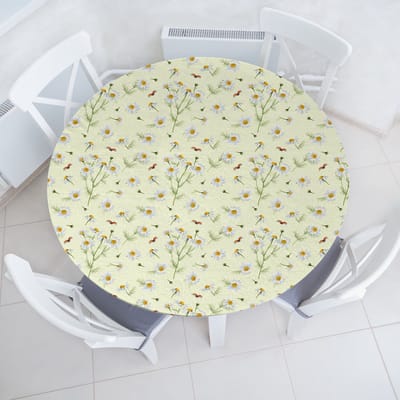 ABAKUHAUS Daisy Elastisch Rond Tafelkleed, Realistische Tuinlieveheersbeestje, Allround Elastisch Stoffen Tafelkleed, 90 cm - 100 cm, Lichtgeel