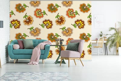 Behang - Fotobehang Design - Bloemen - Retro - Vintage - Breedte 300 cm x hoogte 240 cm