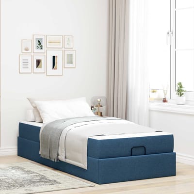 vidaXL - Bedframe - met - matras - 2 - st - Blauw - Stof
