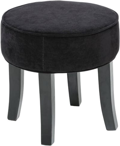 Fluwelen Kruk - Zitpoef Decoratie - Woonkamer Comfort - Stevige Houten Poten - 35x35 cm - Zwart