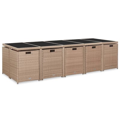 vidaXL - 15-delige - Tuinset - met - kussens - poly - rattan - beige