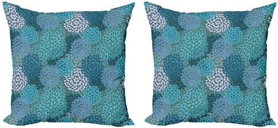 ABAKUHAUS Bloemen Kussenhoes Set – 2x 40x40 cm – Dubbeldruk – Petrol Teal