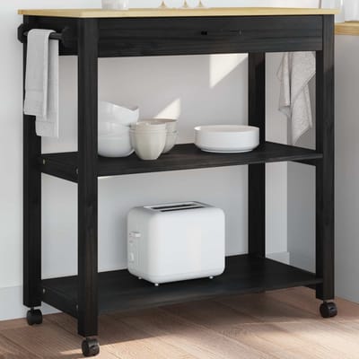 vidaXL - Keuken - Trolley - MONZA - Zwart - 84 - x - 40 - x - 88,5 - cm - Massief - vurenhout
