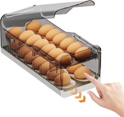 Unyqoos® Eieropbergsysteem met Automatische Rollen voor Koelkast - Organisator met 28 Eieren Capaciteit en Tijdregistratie